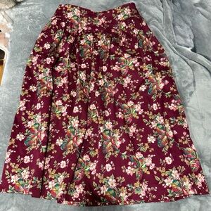 Vintage Susan Bristol Burgundy Floral A-Line Skirt